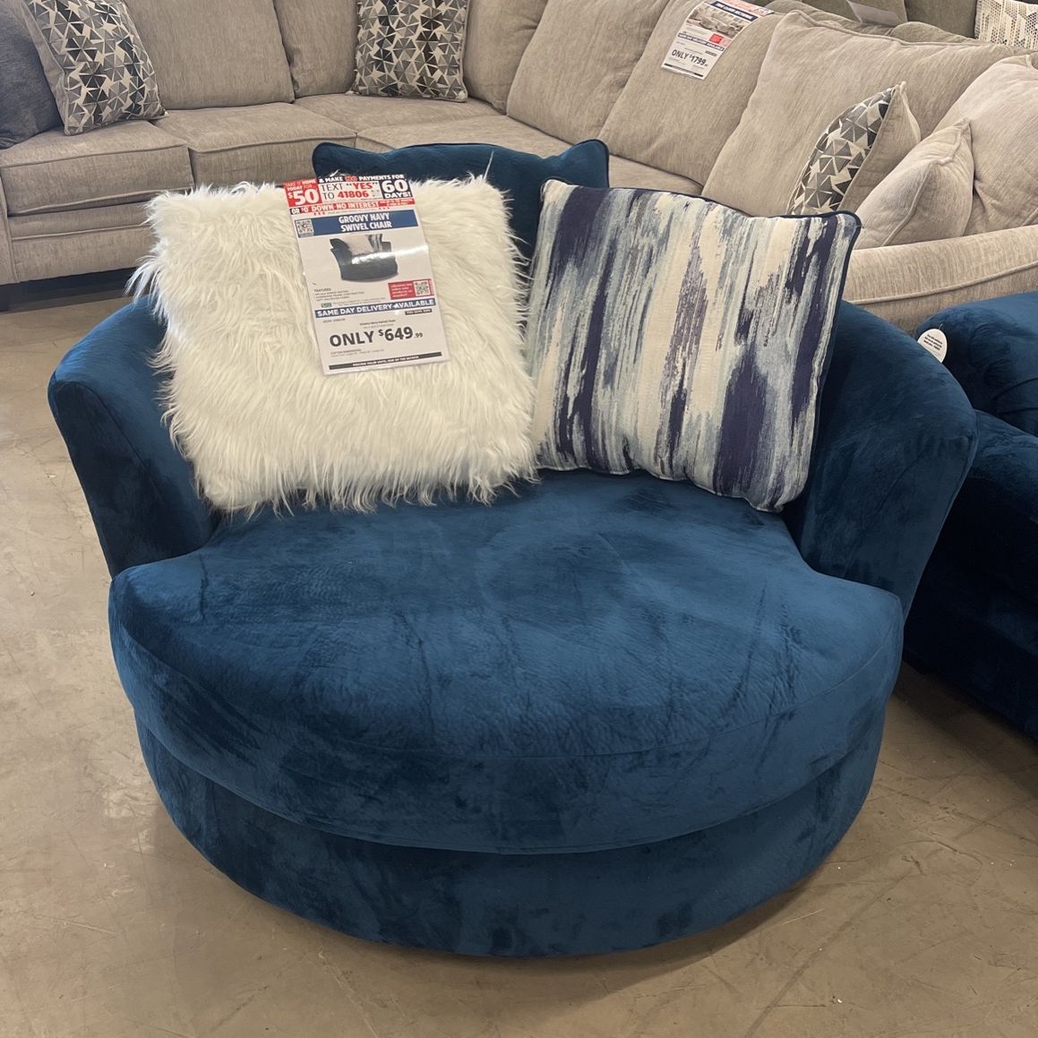 Groovy navy swivel sale chair