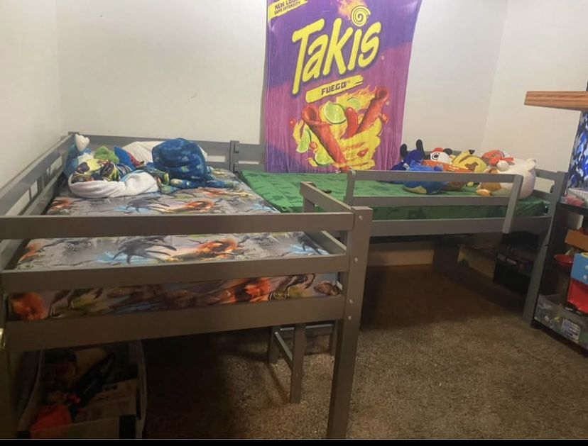 Raised L Shaped Twin Double Loft Bed For Kids