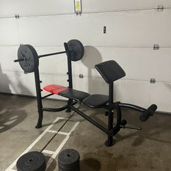 Weider Pro 265 Bench + Curl Pad + 110 lbs Weight Set