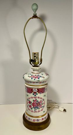 Antique Hand-Painted Porcelain Table Lamp Floral Decoration Gilt Accents 22”