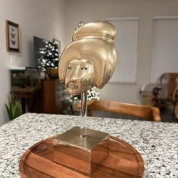 MCM Mid Century Geisha Brass With Lucite And Brass Base Japanese Art 