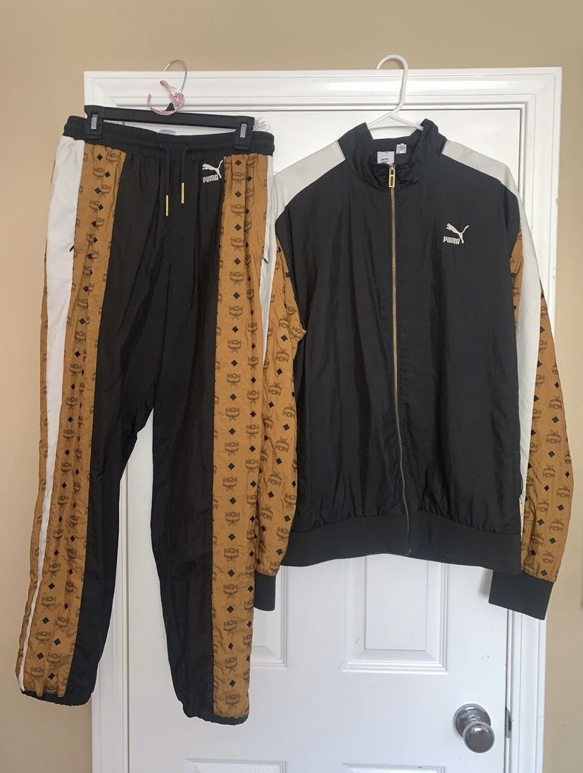 Puma Men’s size XL MCM tracksuit track jacket pants set black logo print luxury