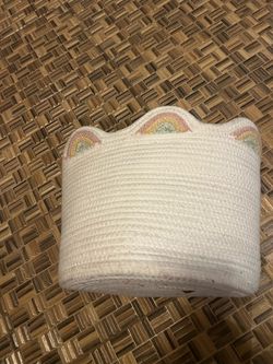 Small Woven Cotton Rope Basket with Rainbow Detail