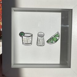 Handmade Sea Glass Margarita Wall Art –  Decor 5x5 Frame