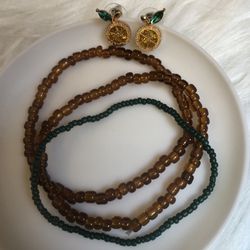 Beautiful lemon/fruit stud earrings and beaded bracelets