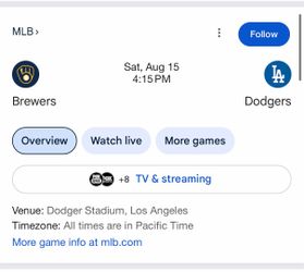 Dodgers vs Brewers 8/15