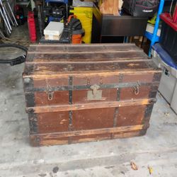 antique doll wooden dome trunk