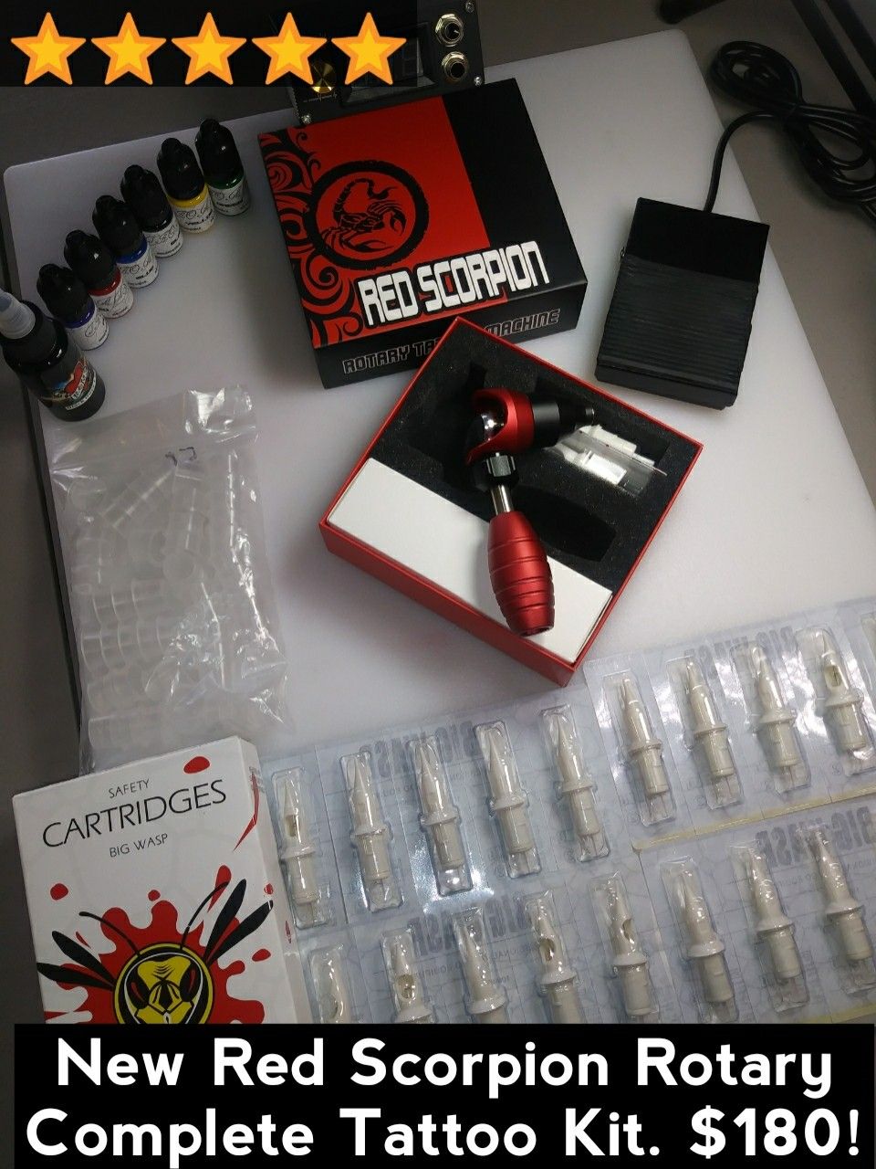 New Red Scorpion Rotary Tattoo Kit Complete