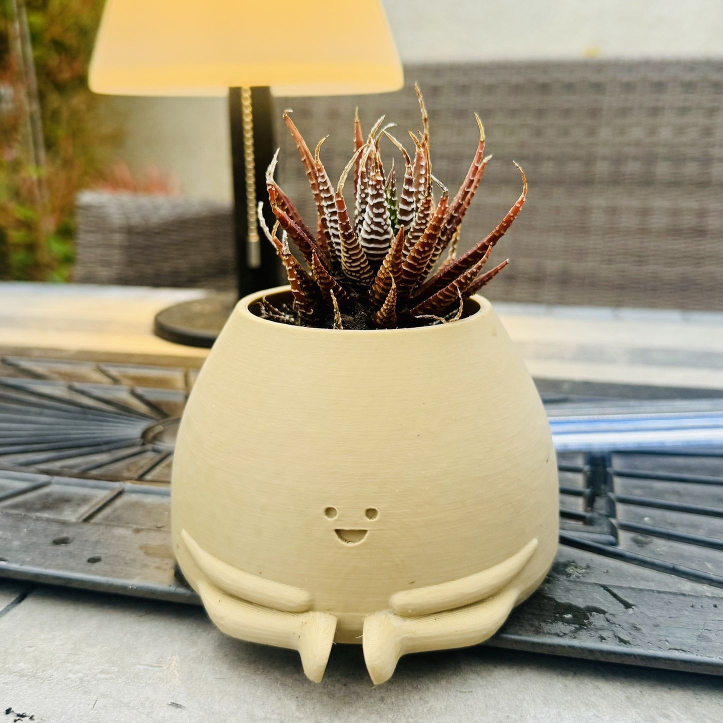 😀 Sitting Happy Person Planter - w Pink/Orange Succulent Plant 🪴 