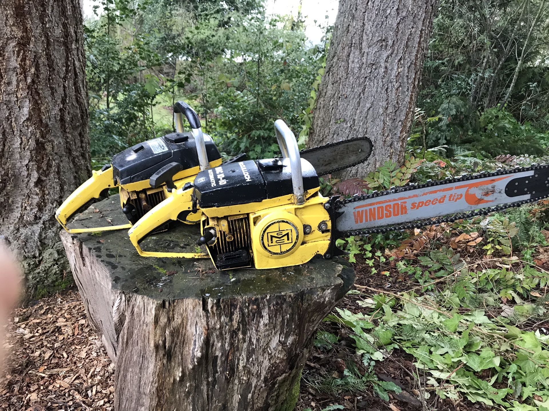 Two vintage Mcculloch chainsaws 10-10A and super 10-10