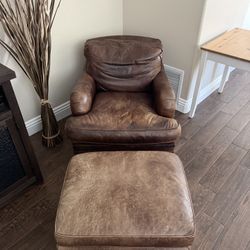 Leather Chair and Ottoman 