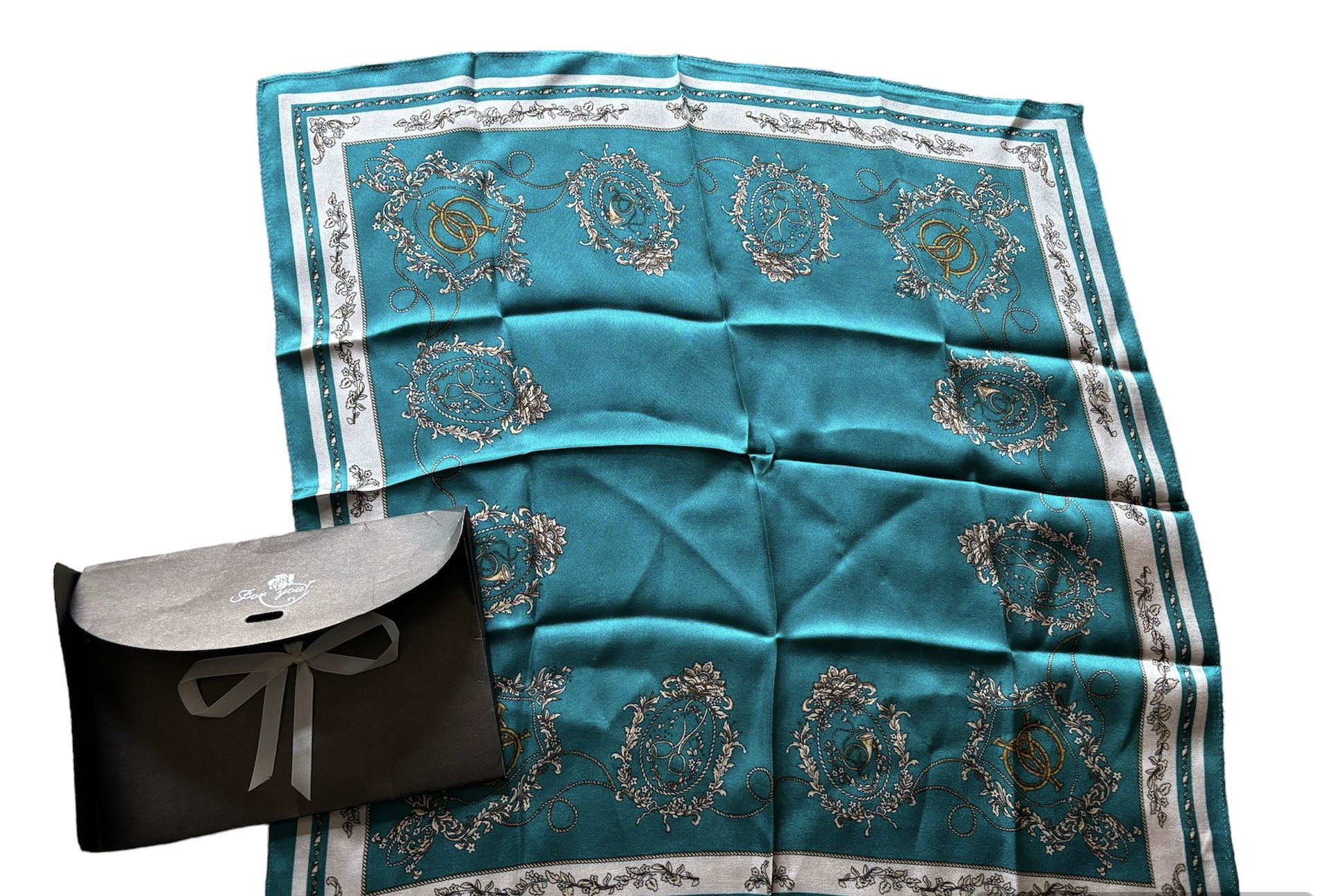 New Silk Scarf 19”x 20” Teal Floral  Mothers Day Gift 