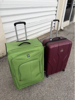 $20 each! Two 4 Wheeled Rolling Checked Baggage Luggage Bags! Good condition zippers work great!  Green 20x13x32in Maroon 19x12x28in