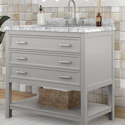 Brand New Grey 37'inch Bathroom Vanity w Marble Countertop