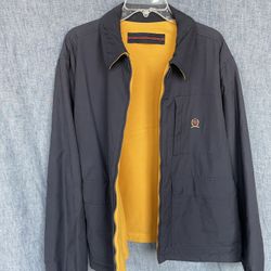 NWT Vintage Tommy Hilfiger Reversible Fleece Jacket Multi-Pocket Crest Navy Sz L