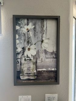 Flowers in mason jar framed canvas