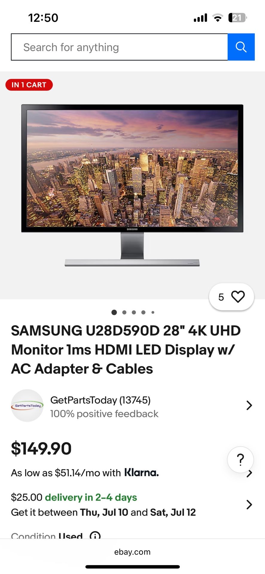 Ultra HD Samsung 28 Inches Monitor