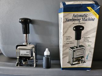 Vintage Automatic Numbering Machine Self-Inking Stamp with Ink Bottle