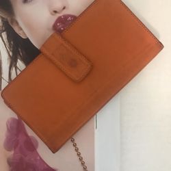 Orange Leather Checkbook Wallet 