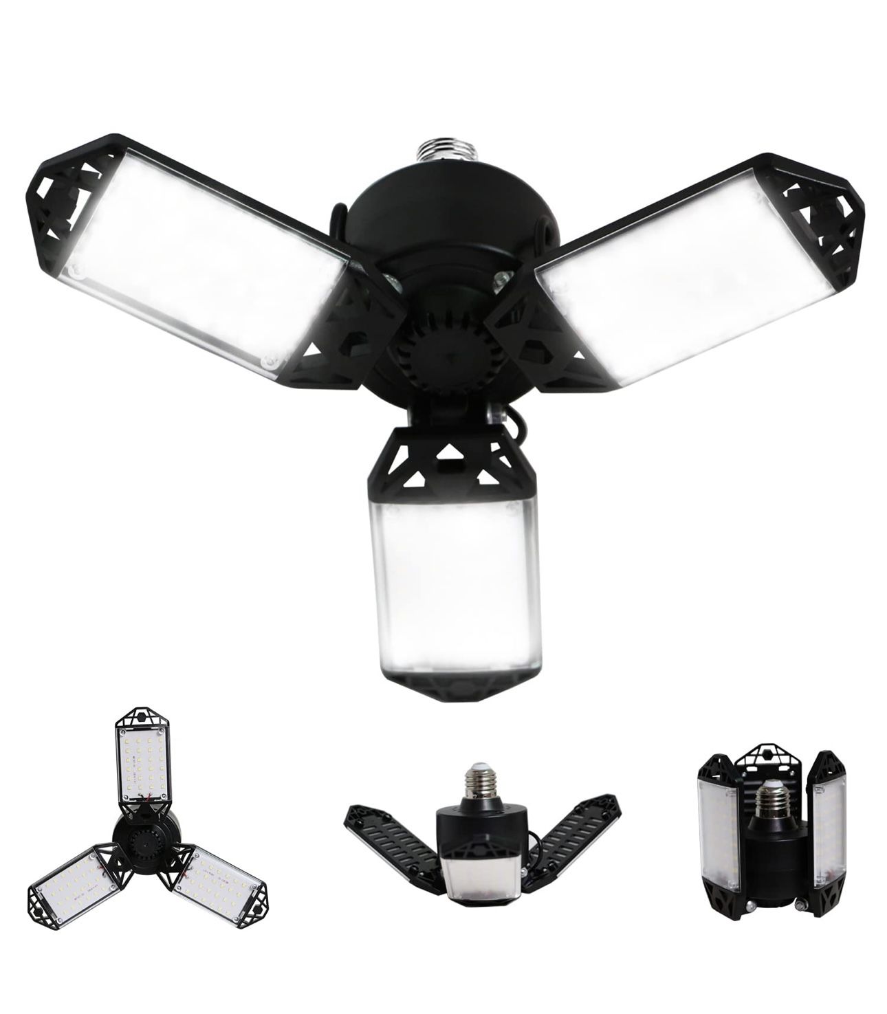 LED Garage Light, 80W 8000 Lumen Ceiling Lights with 3 Adjustable Panels, 6500K Daylight Light Bulb Fixture LED Lights for Garage, Workshop