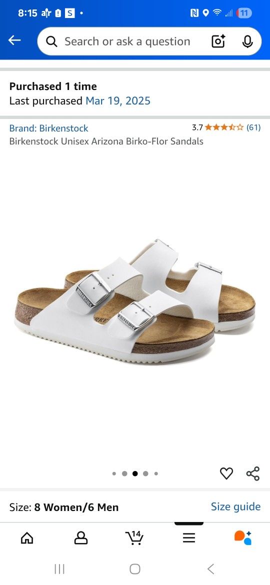 Birkenstock Women White Sandals Size 8