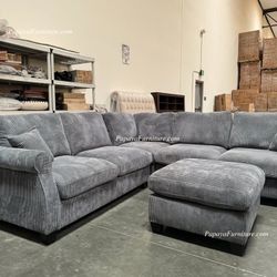 NEW Sectional Sofa and Ottoman Set Dark Grey Fabric Ashley IKEA s Couch Big Discount Furniture SALE Ashley Style Designer Gray White Beige Black Green