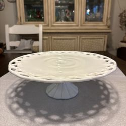 Vintage Milk Glass Cake Platter Pedestal 