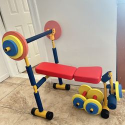 Toy Time Kids Weight Bench Set- Toddler Gym for Beginner Exercises and Weightlifting with Leg Press and Barbell