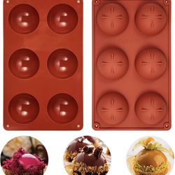 Silicone Molds with Special Bottom Design, 2.63"Sph Mold for Chocolate, Cake, Jelly, Pudding, Hand Soap, Chocolate Bomb Mold - 3pack Brown