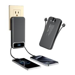 Brand New Portable-Charger Power-Bank with Built-in Cables & AC Wall Plug - 12000mAh PD 20W Fast Charging for iPhone,Android, USB-C,Rechargeable Exter