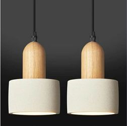 2481: New 2pk Modern Cement Pendant Lights White Chandelier Wooden Ceiling Lamps for Kitchen Island Bedroom Dining Room Living Room bar(2 Pack)