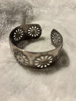 Silver Tone Floral Cutout Cuff Bracelet
