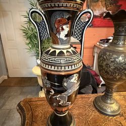 Beautiful Vintage Copper Hand Painted Vase 🏺 18 1/2 Tall