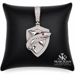 925 Sterling Silver 2.80CTW MOISSANITE Shark Shield Men’s Pendant