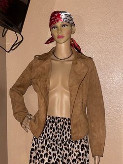 TAHARI Tan Suede Moto Jacket