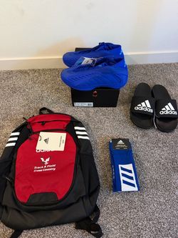 Bonus (4) Adidas AE2 Support Basketball Shoes Blue JQ9501 Sz.13 Socks Bag Slides