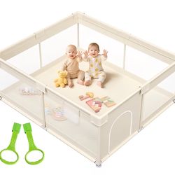 Mloong Large Baby Playpen for Toddler - 69×59in Babies Play Pen Playard Active Center Beige