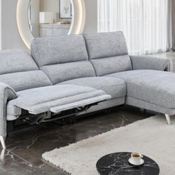 Brand New Grey Super Plush Chenille Power Reclining Sectional Sofa 