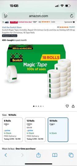 Scotch Magic Tape, Invisible, Repair Christmas Cards and Use as Holiday Gift Wrap Supplies 20 rolls!
