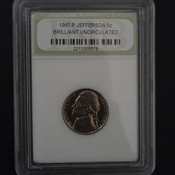 1987 P Jefferson 5c Cent BU Nickel INB Slab