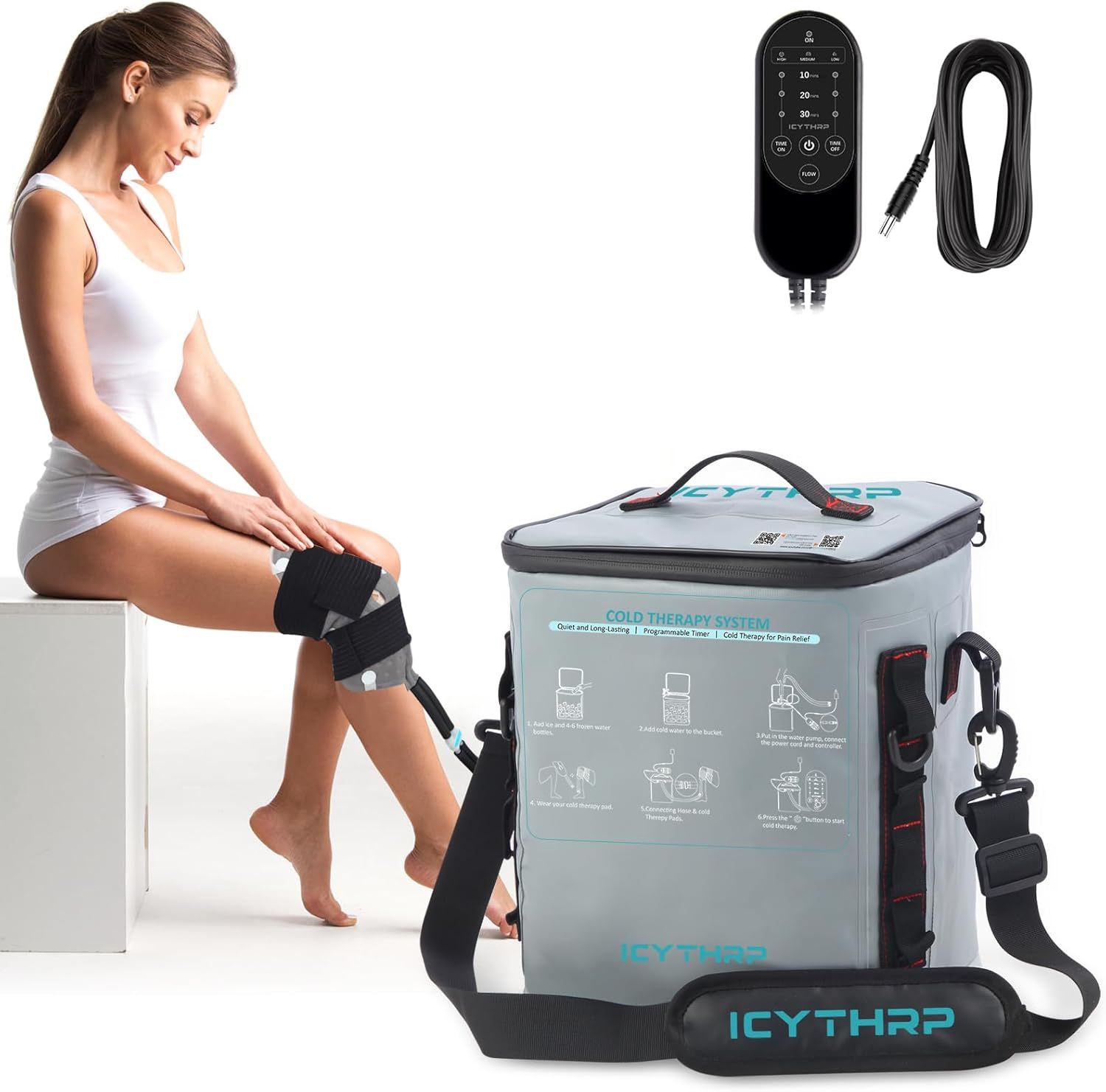 ICYTHRP Cold Therapy Machine with Programmable Timer, Portable Ice Machine for Knee After Surgery, Knee Replacement Recovery System for Pain Relief w/