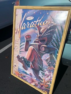 NIKE - JUST DO IT - Very Rare Honolulu Marathon Poster Framed December 11, 1994 Original