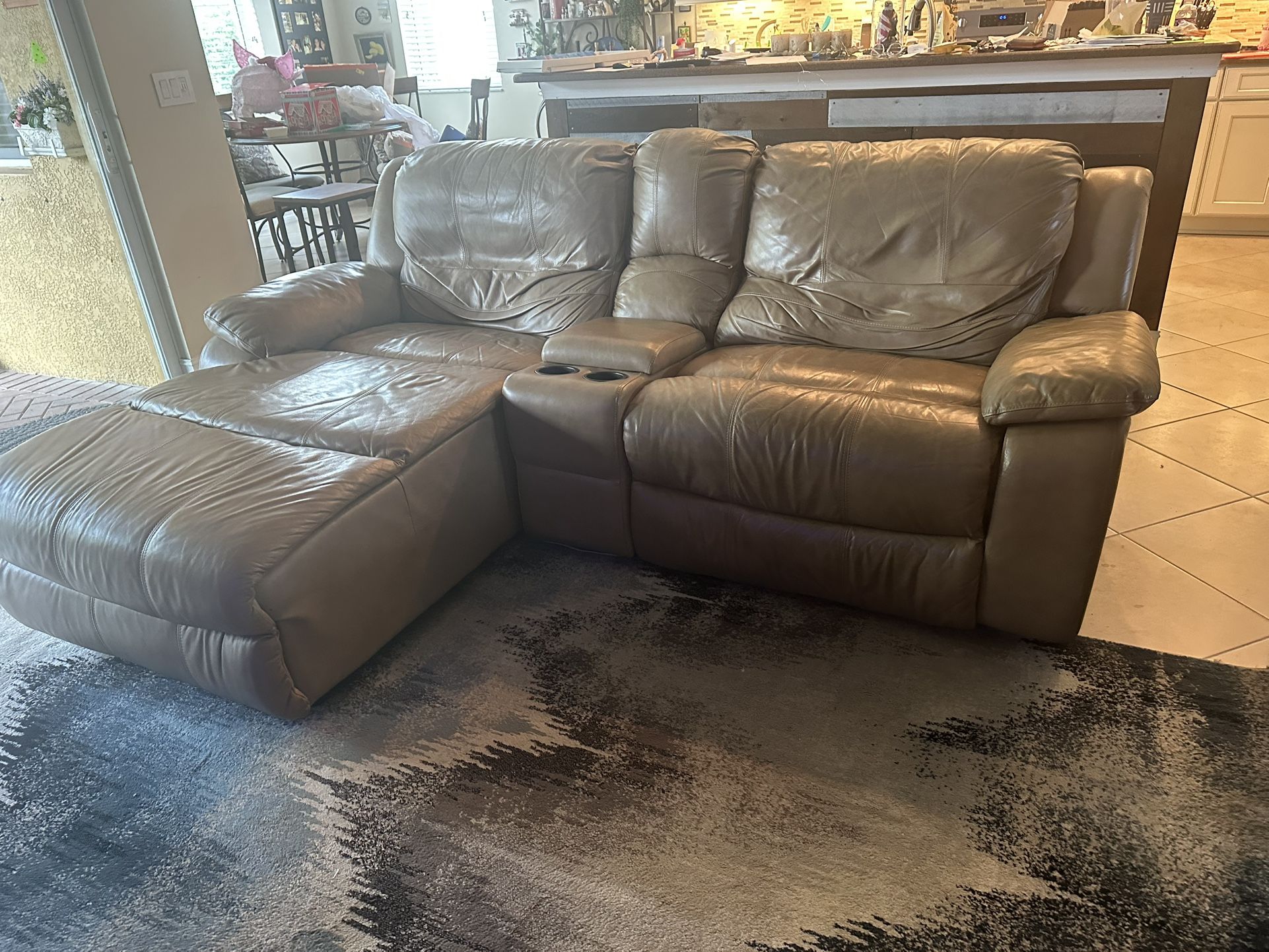 Leather Reclining Sofa / W Chaise And Console