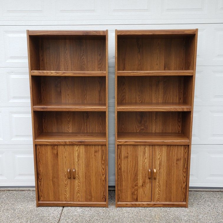 Two Wooden Color Bookcases - Bookshelf Cabinets Shelving Shelf Book Case Storage - 71" T x 30" W x 12" D