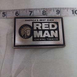 Solid Brass BTS Red Man Chewing Tobacco Belt Buckle - 1983 - Excellent Condition

