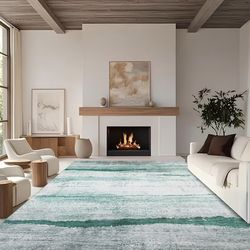 NEW 8x10 MODERN AREA RUG – WHITE & TEAL