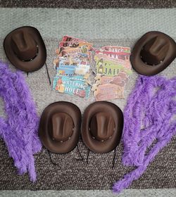 Western Party Photo Props - Cowboy Hats, Signs, 8 Boas