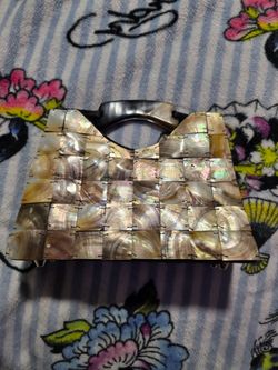 Vtg Y2K Mad Bags Abalone Mother of Pearl Shell Tile Purse
