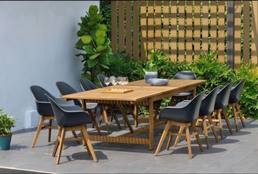 Brand New 11 Piece Extendable Rectangular Table With Black Chairs Dining Set | 100% FSC Certified Solid Wood | Ideal Furniture Set For Outdoor