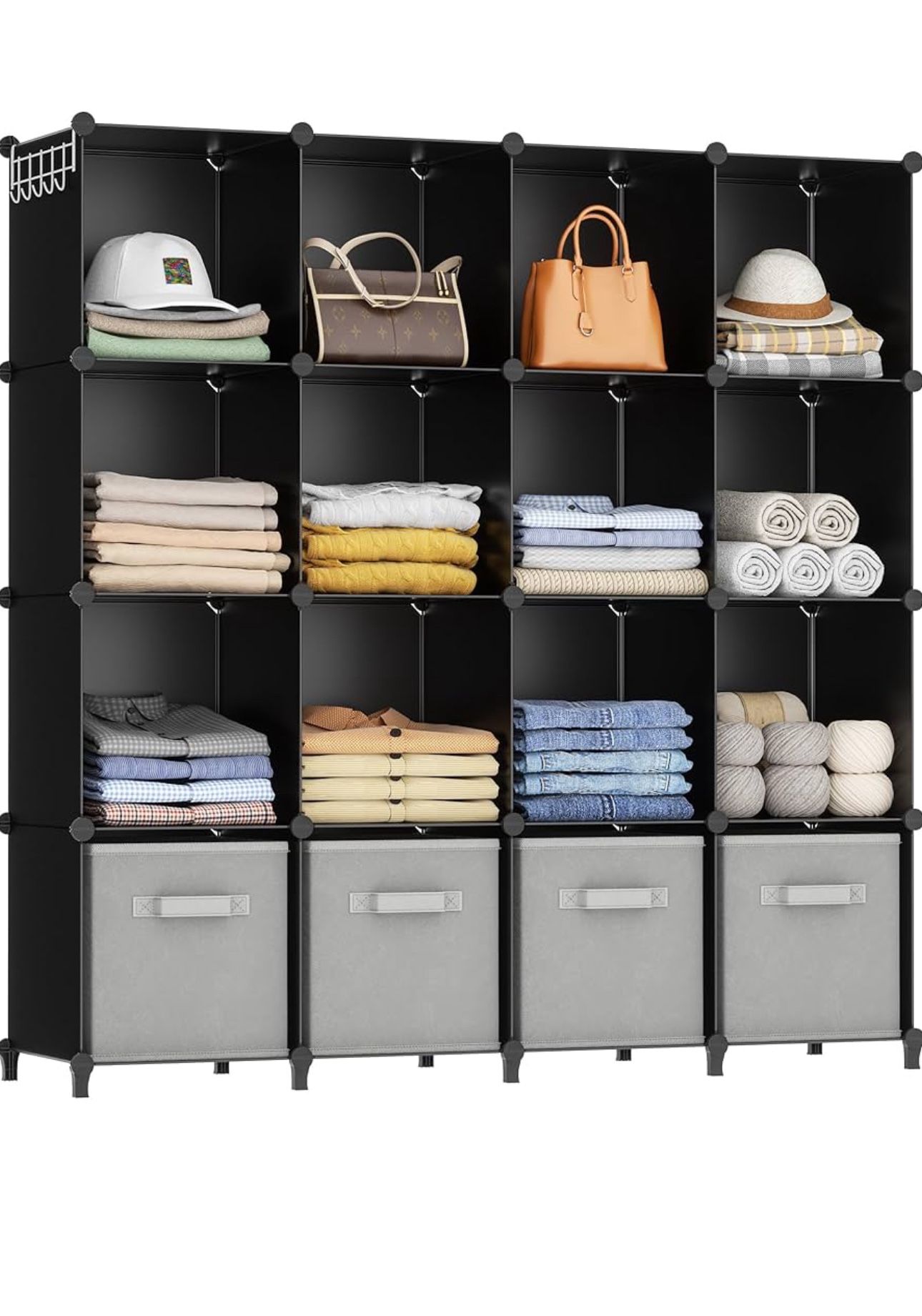 HOMIDEC Closet Organizers and Storage, 16 Cube Storage Organizer, Closet Organizer Bookshelf Cubes Shelves for Clothes, Bedroom, Kids Room, Bathroom,